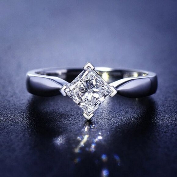 Reina Princess Cut Rhombus Solitaire 925 Sterling Silver Ring Size 8 Gift Boxed - Picture 3 of 10